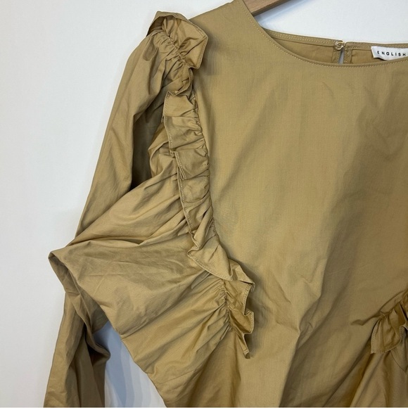 *NWT* English Factory Woven Khaki Long Sleeve Blouse with Ruffles, Size XS - Picture 3 of 9
